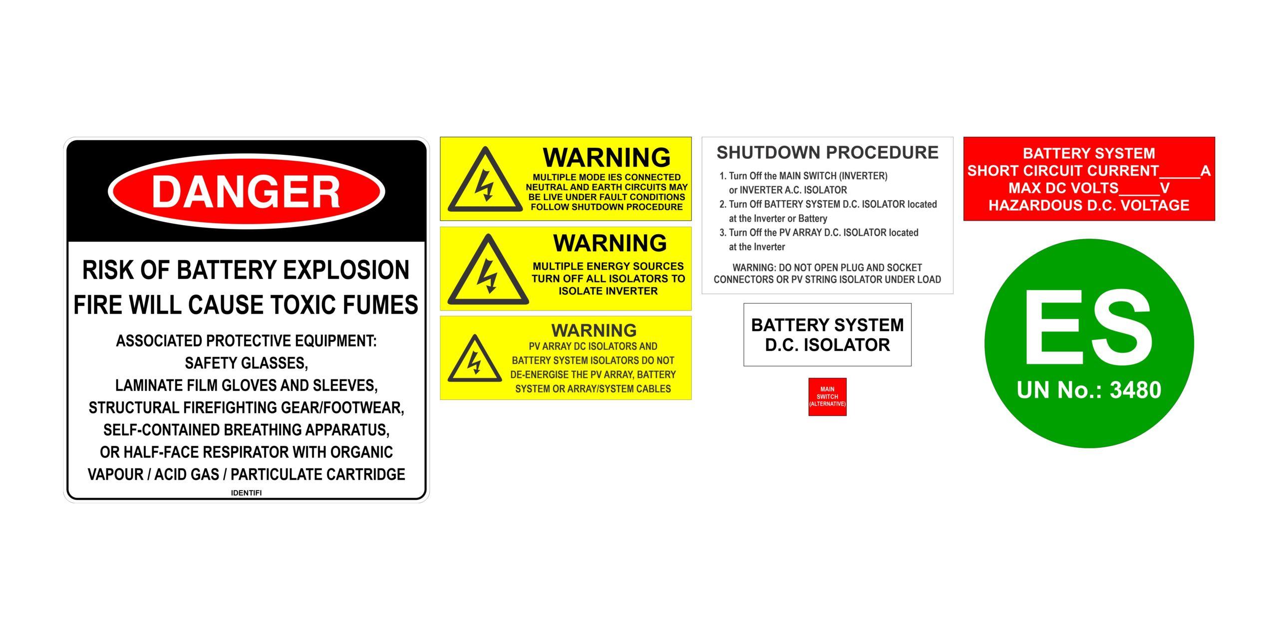 Battery Storage System - Label Kit - PV Connections