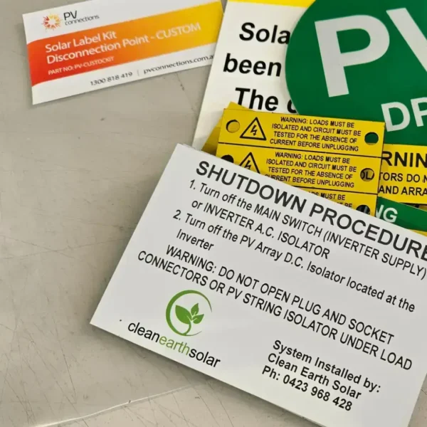 CUSTOM Disconnection Point – Solar Label Kit- Engraved Logo Clean Earth Solar