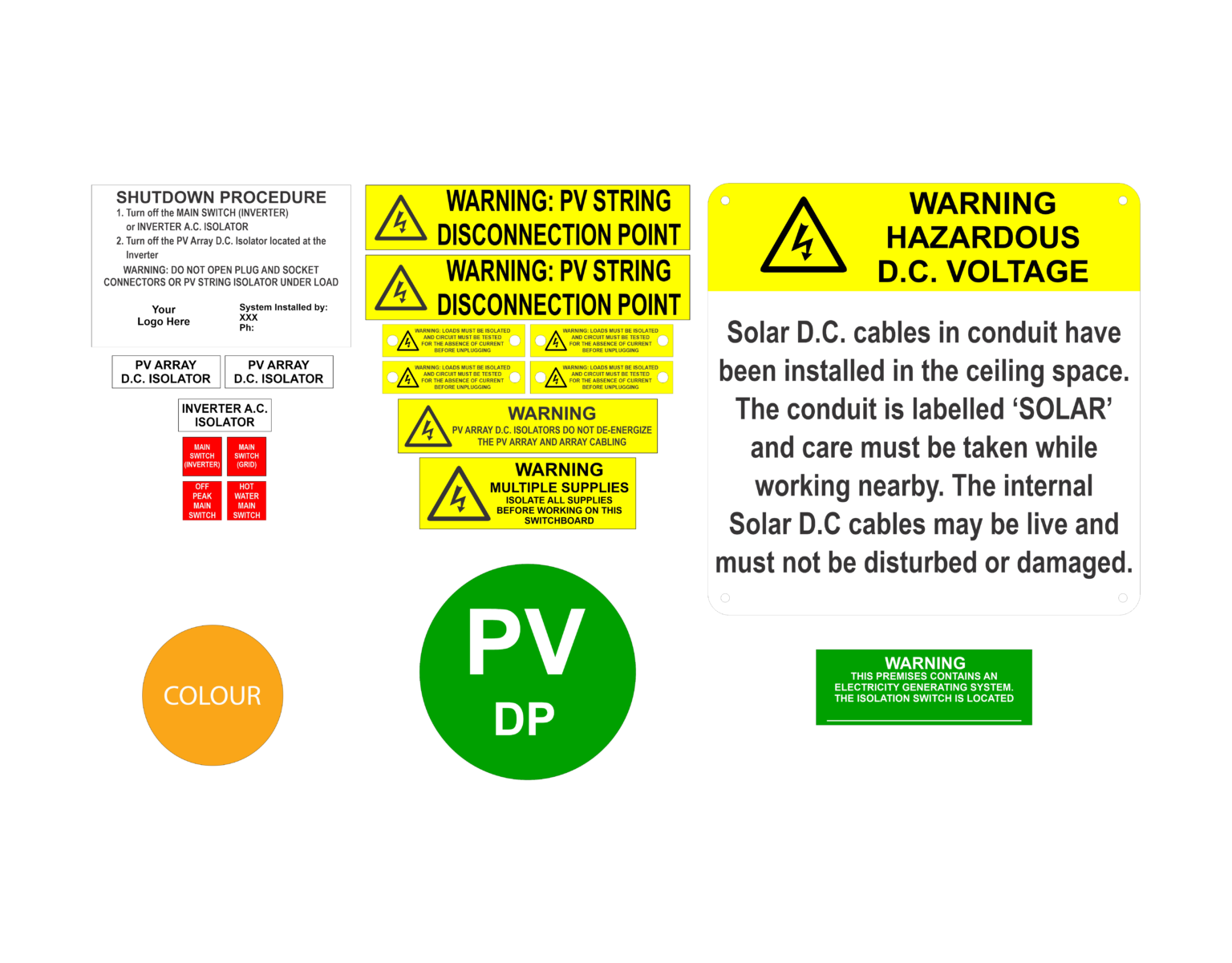 CUSTOM Disconnection Point – Solar Label Kit
