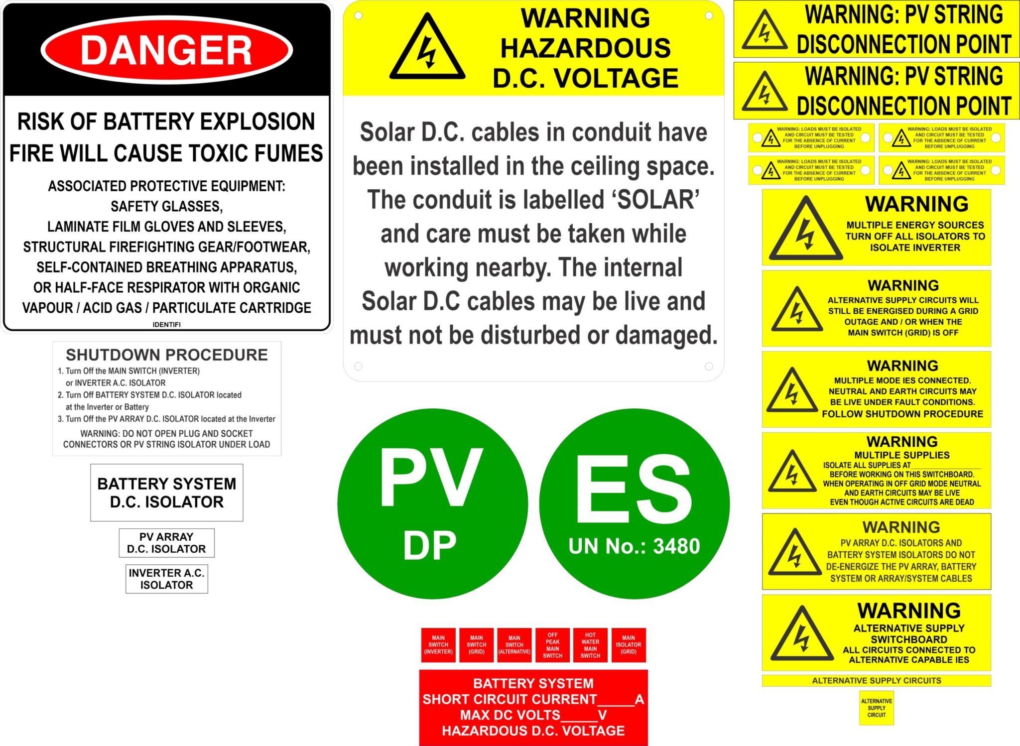 Battery Storage System Label Kit – DC Coupled - PV Connections
