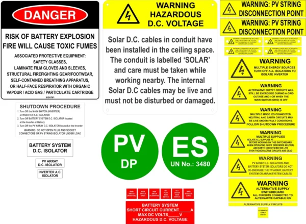Battery Storage System Label Kit – DC Coupled